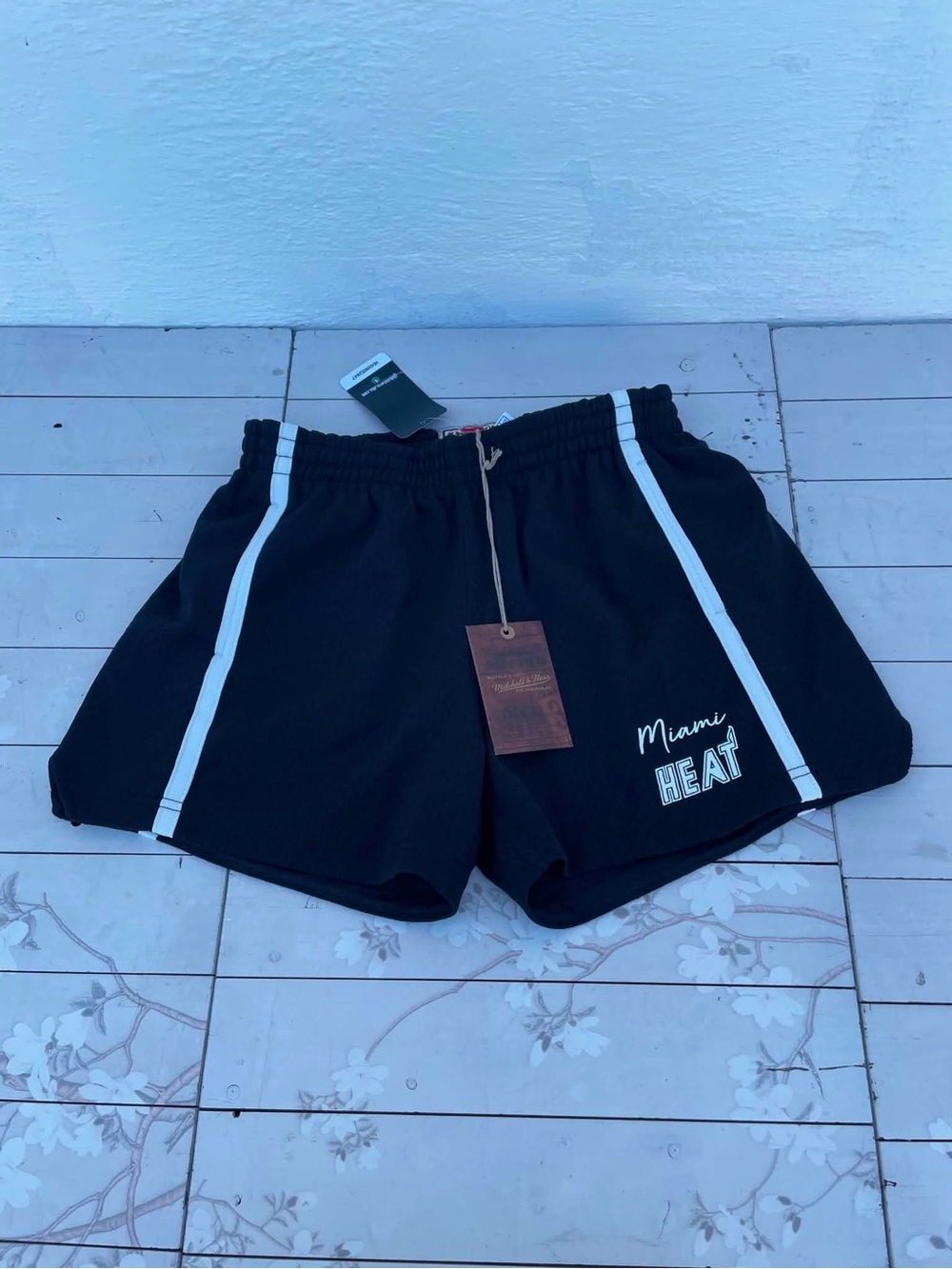 Mitchell & Ness Black Miami Heat Athletic Shorts with White Stripes